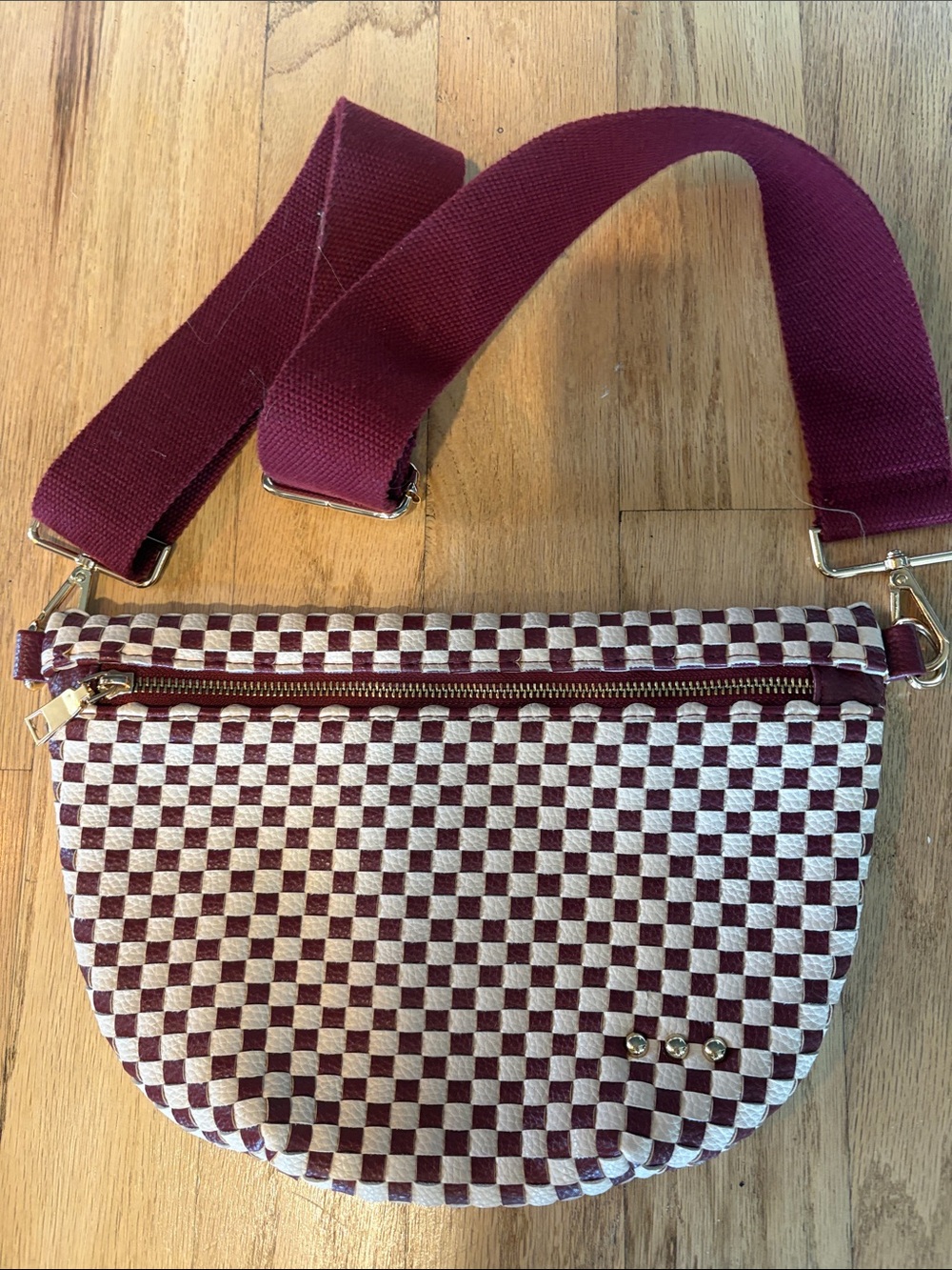 Maroon & Cream Checker Crossbody Bag - Women's Fashion Shoulder Bag